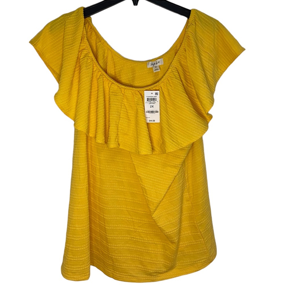 Style & Co Plus Size Textured Ruffle-Neck Sunflower 2X New With Tags